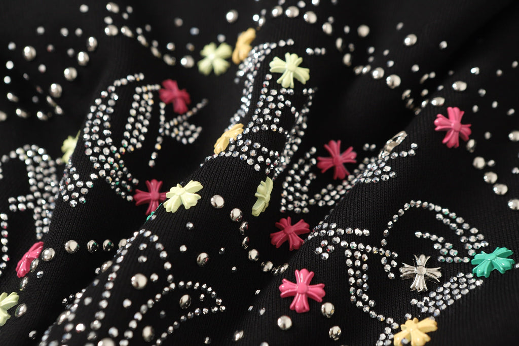 Colorful Rhinestone Hoodie - Black Gothic Street Sweatshirt 2608